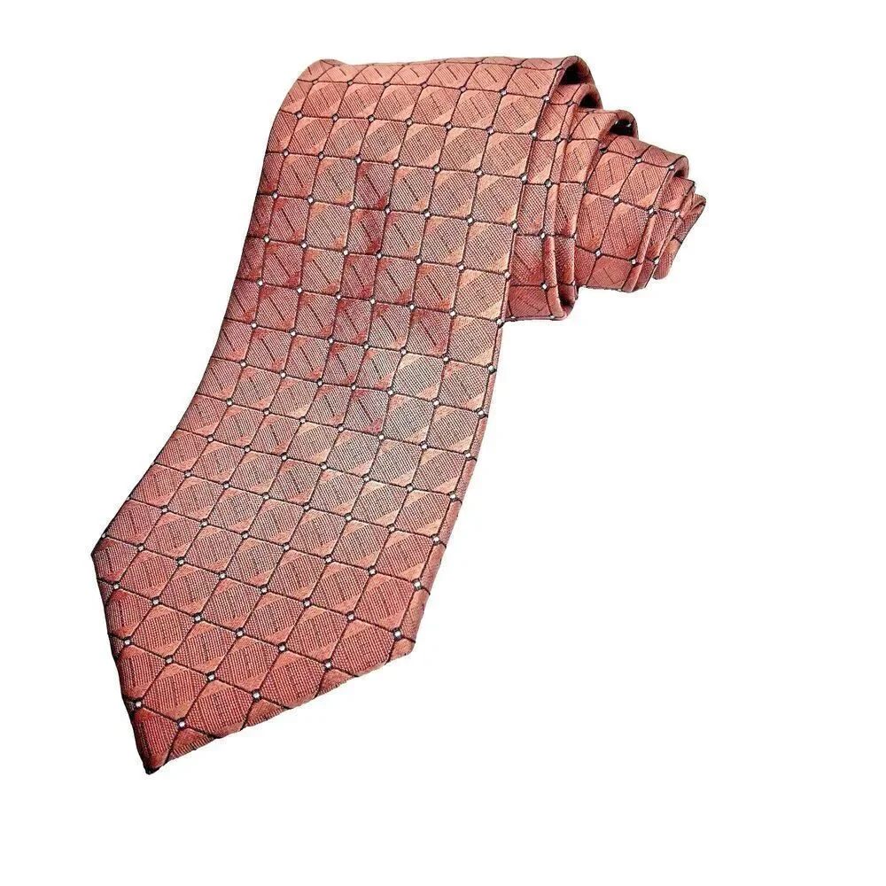 Calvin Klein mens long classic tie marron geometric  plaid chocolate brown